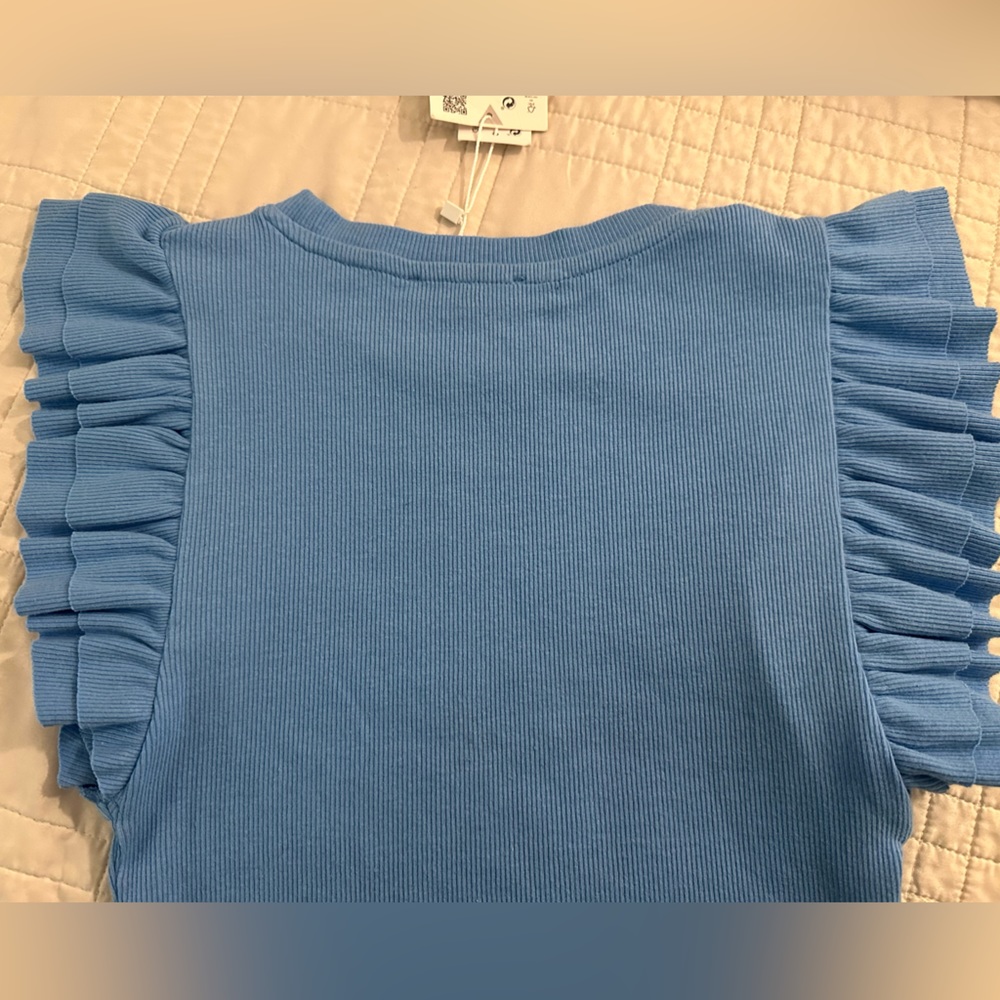 Zara Ruffled Ribbed shit BLUE - Picture 5 of 5